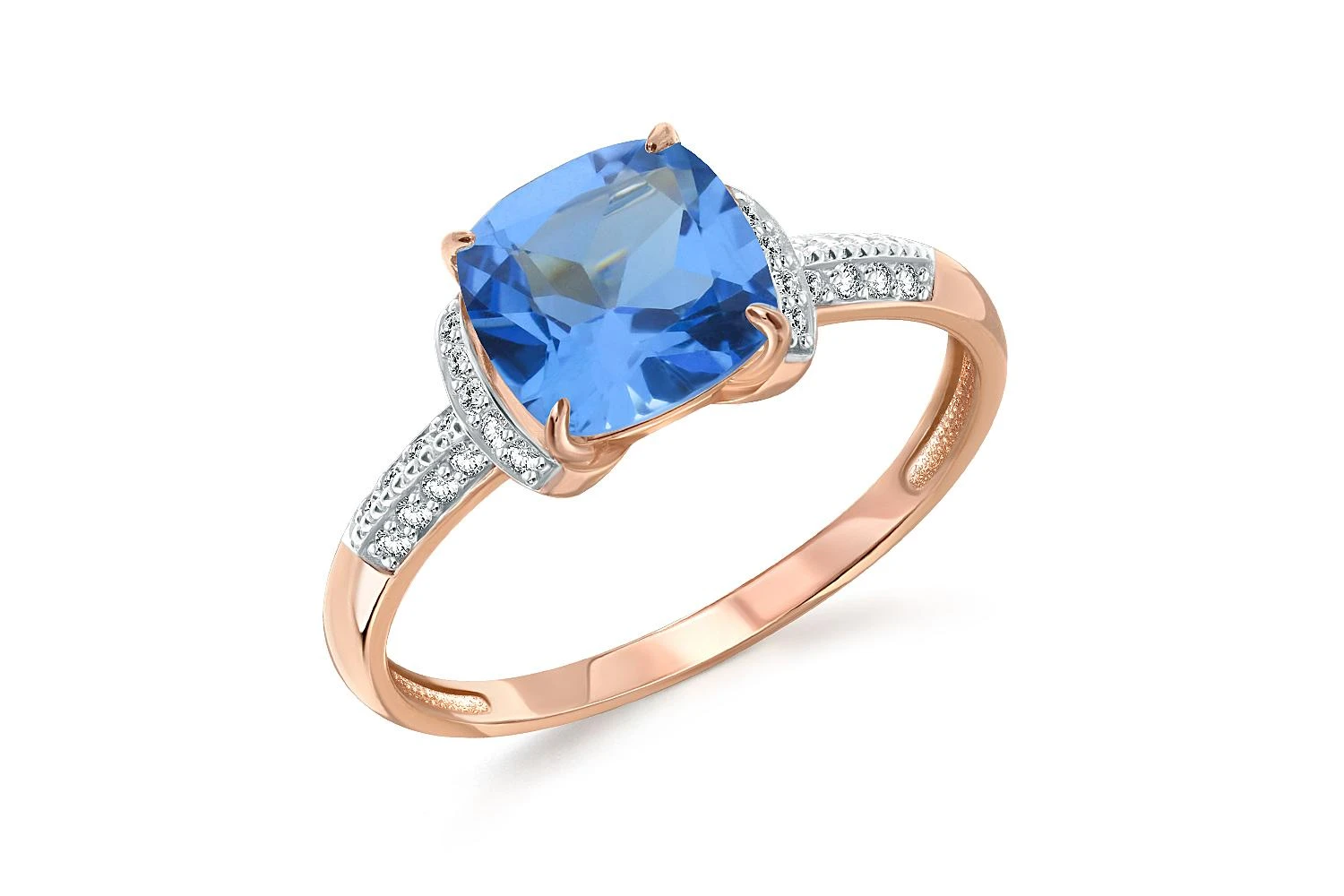 Кольцо из красного золота с топазом swiss и 26 фианитами