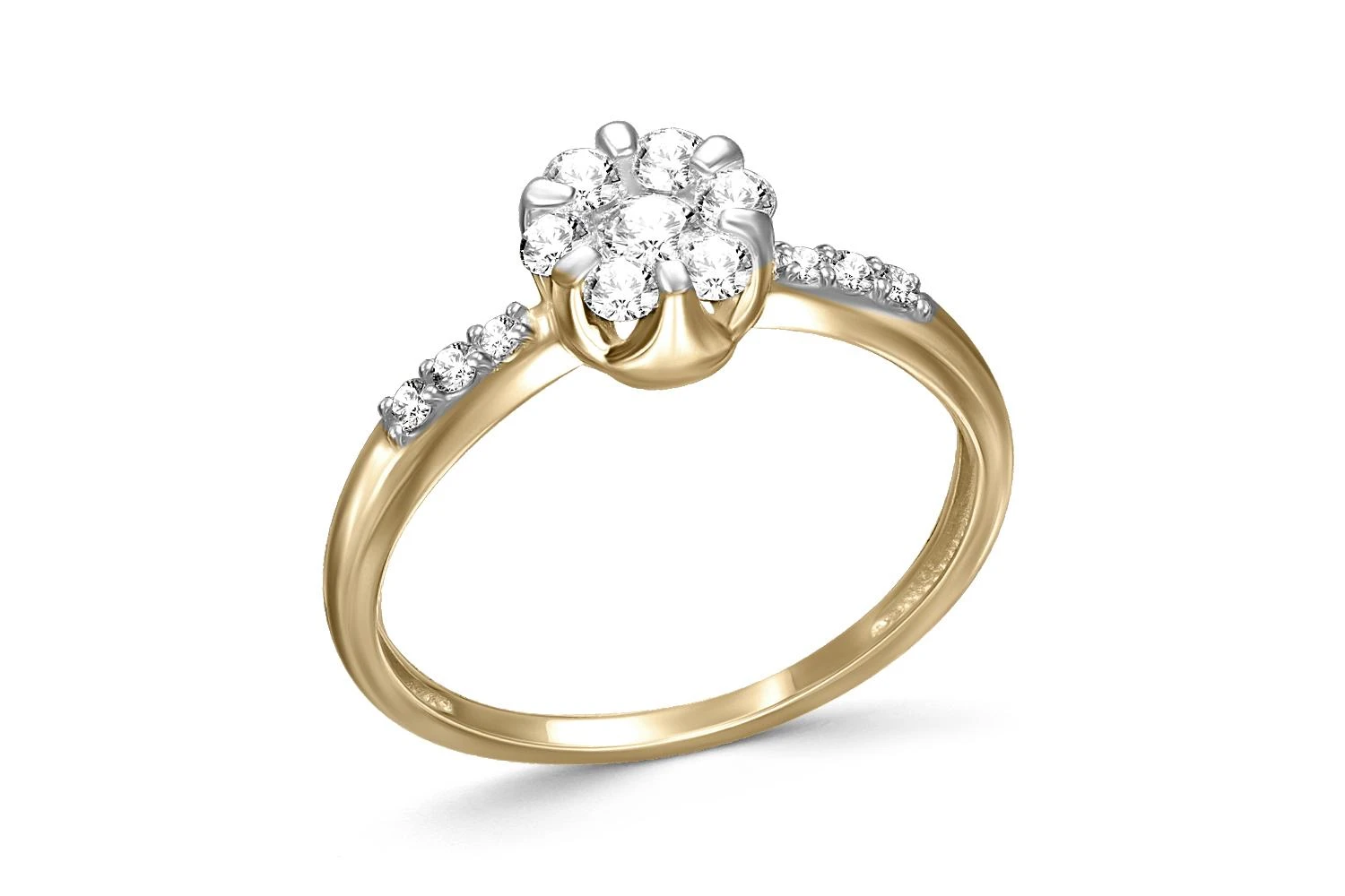 Кольцо Малинка из жёлтого золота с 13 бриллиантами