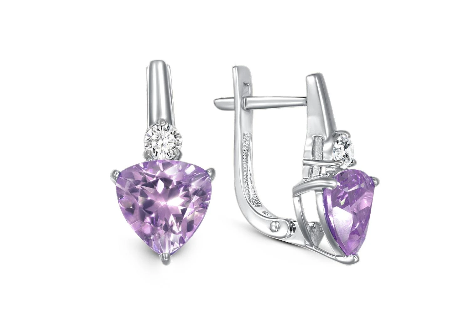 Серьги из белого золота с 2 аметистами и 2 фианитами
