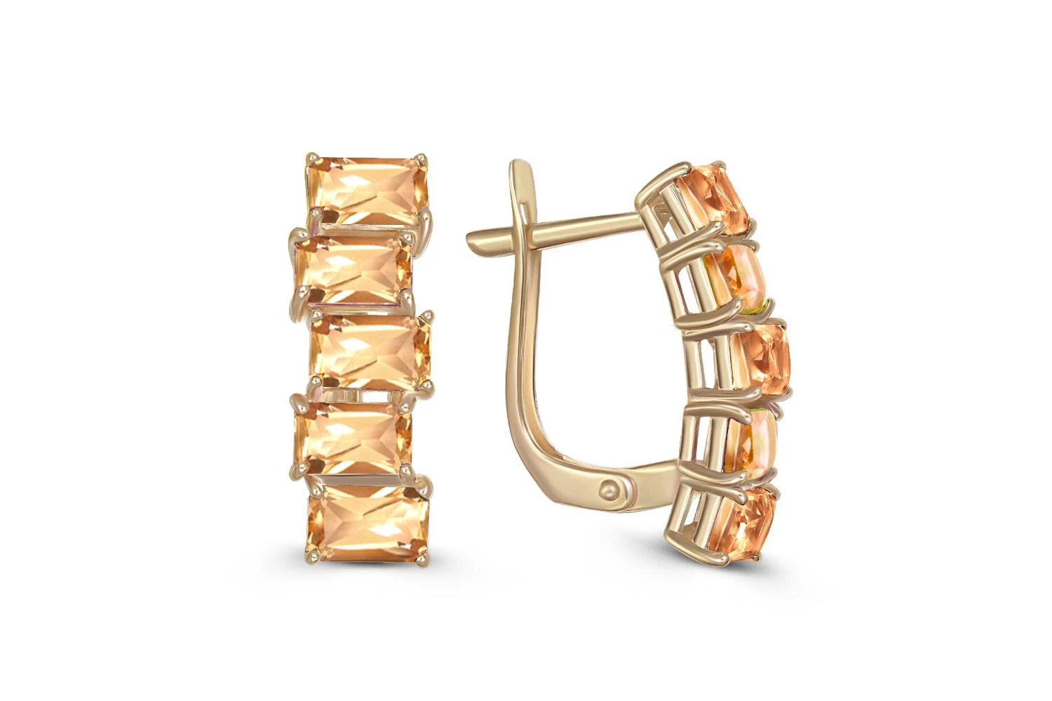 Серьги из жёлтого золота с 10 цитринами