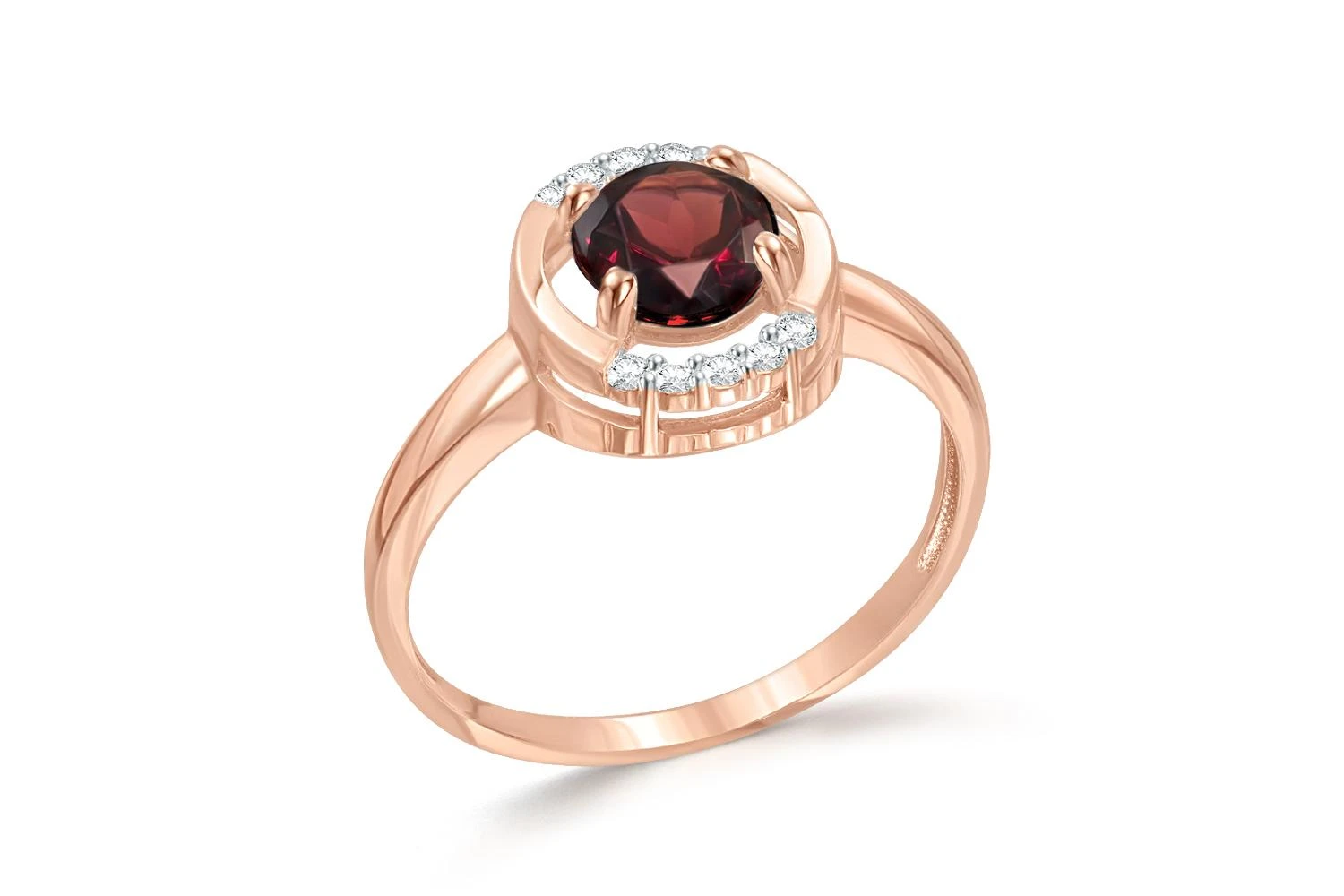 Кольцо из красного золота с гранатом и 10 фианитами