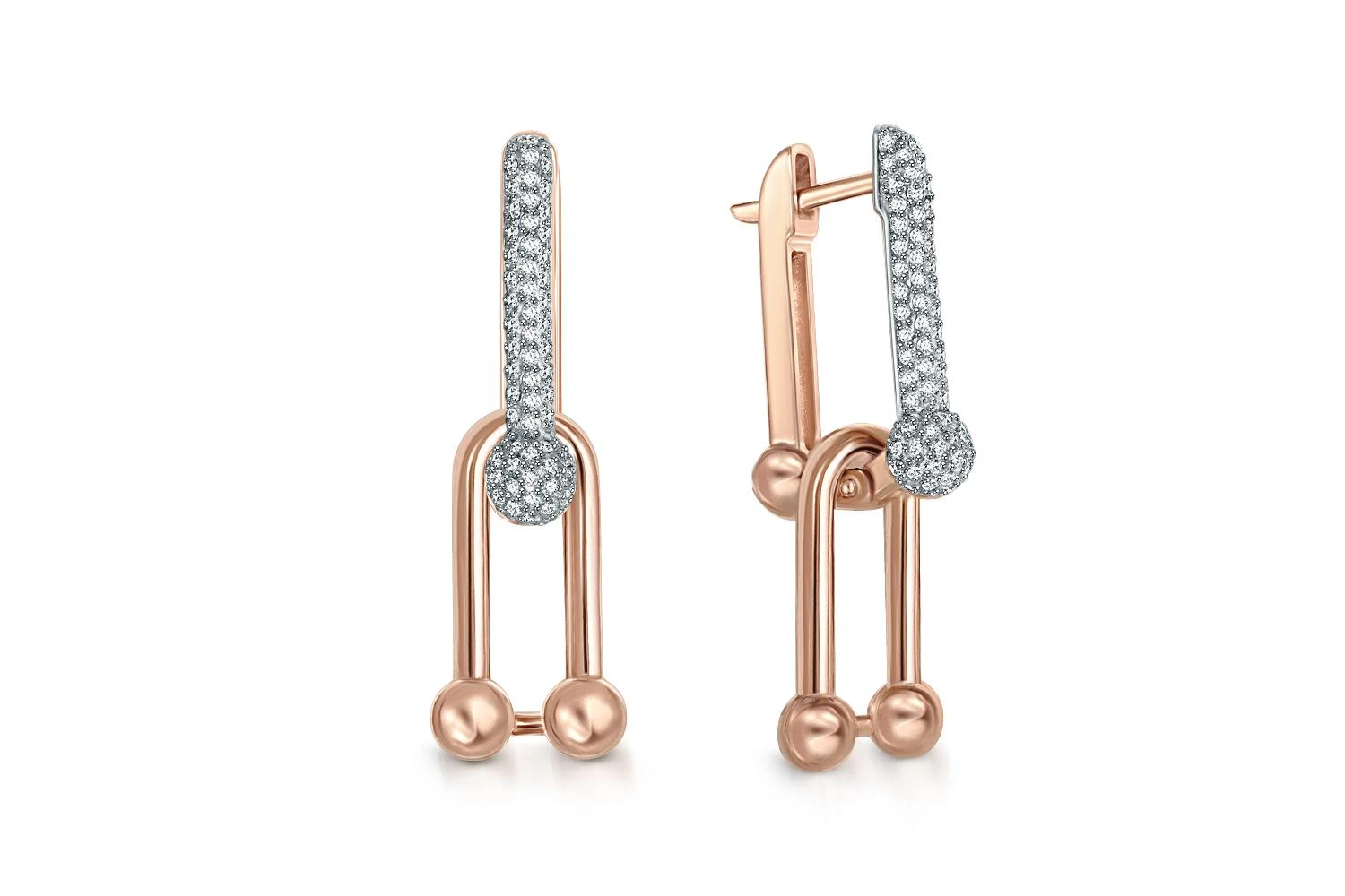 Серьги из красного золота с 200 фианитами