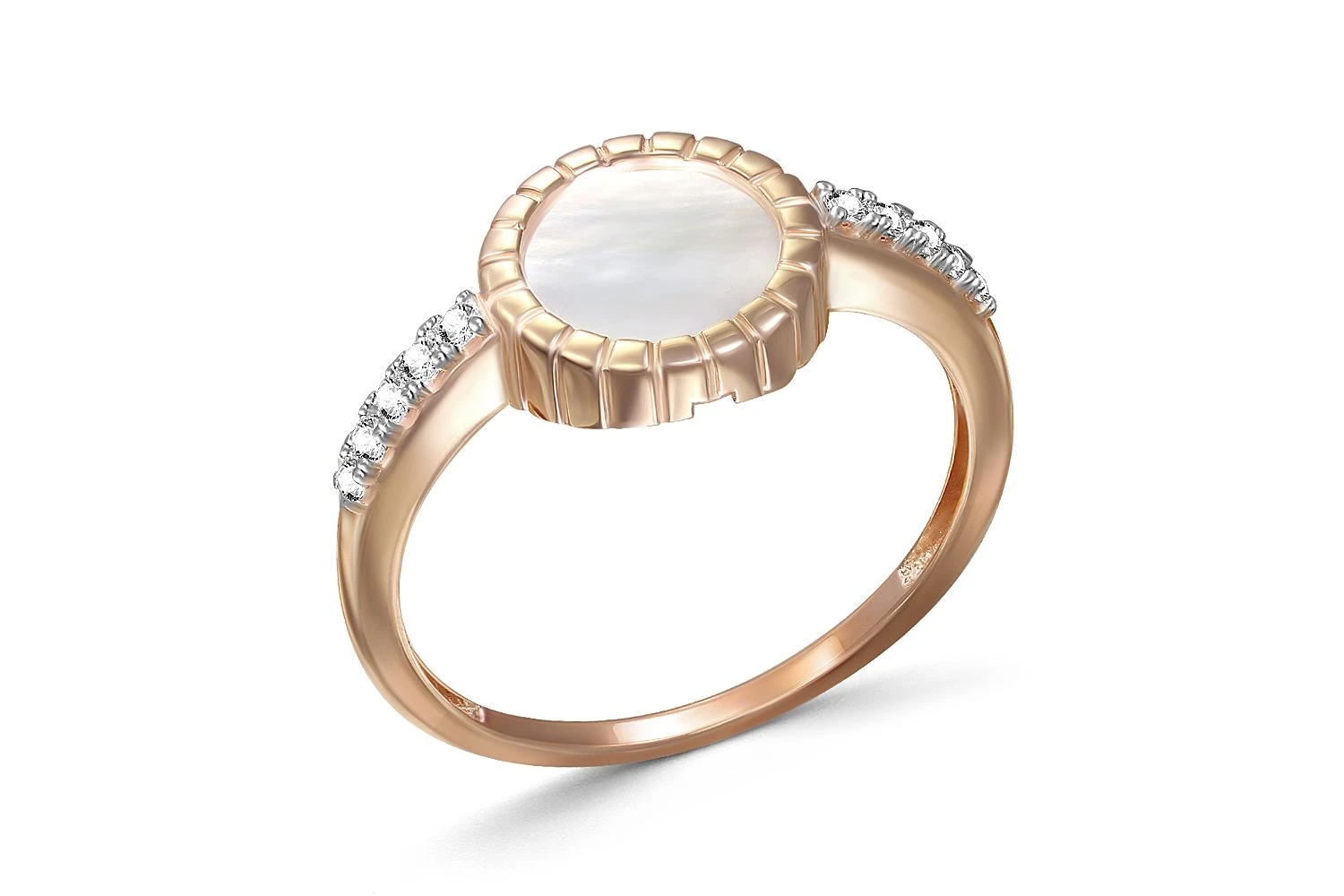 Кольцо из красного золота с перламутром и 10 фианитами