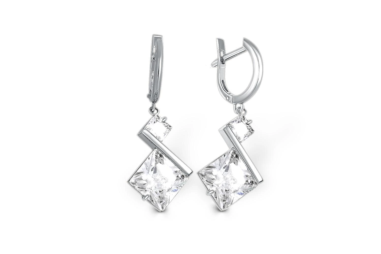 Серьги из белого золота с 4 фианитами