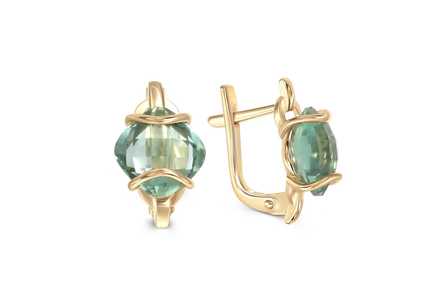 Серьги из жёлтого золота с 2 кварцами