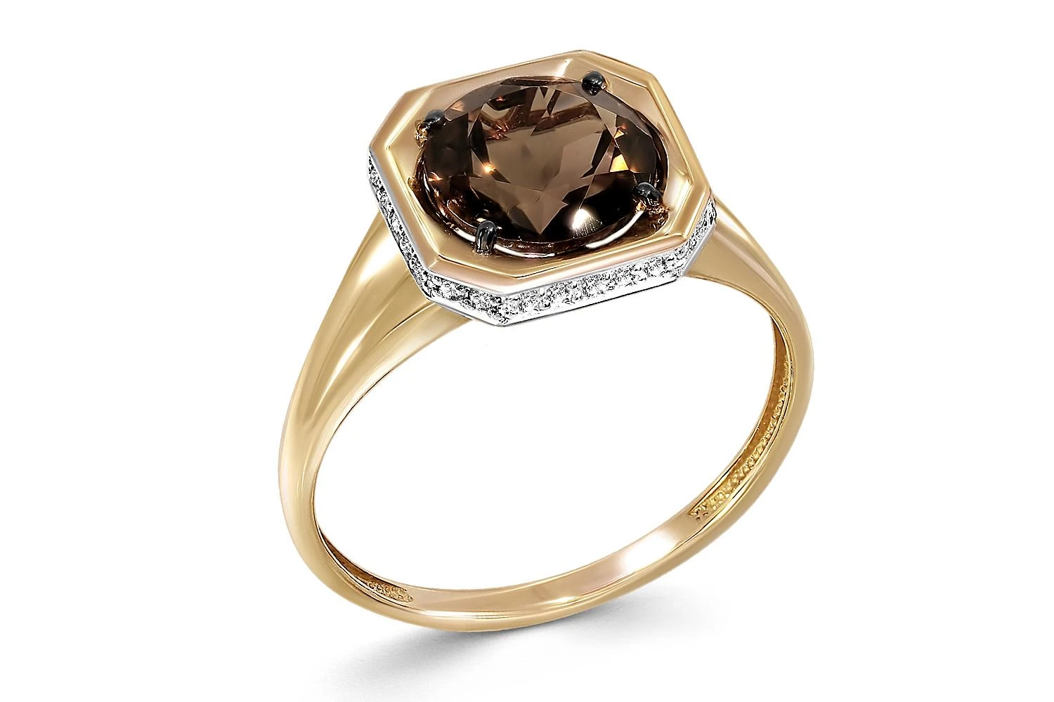 Кольцо из жёлтого золота с раухтопазом и 28 фианитами