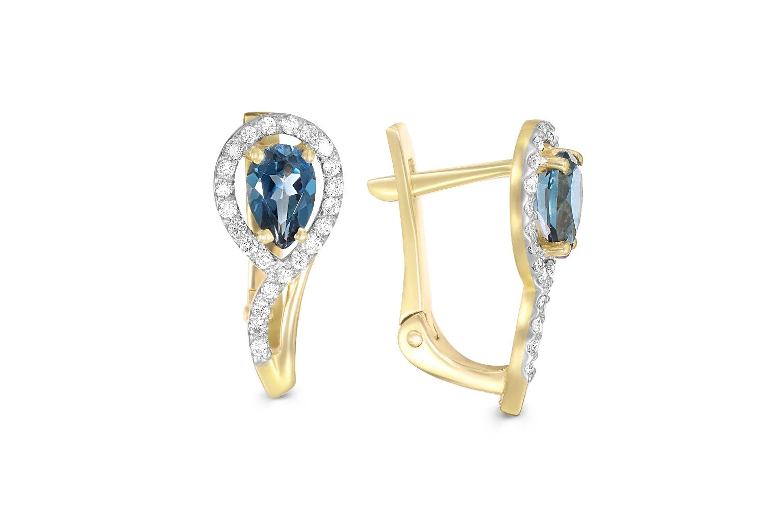 Серьги из жёлтого золота с 2 топазами лондон и 46 бриллиантами