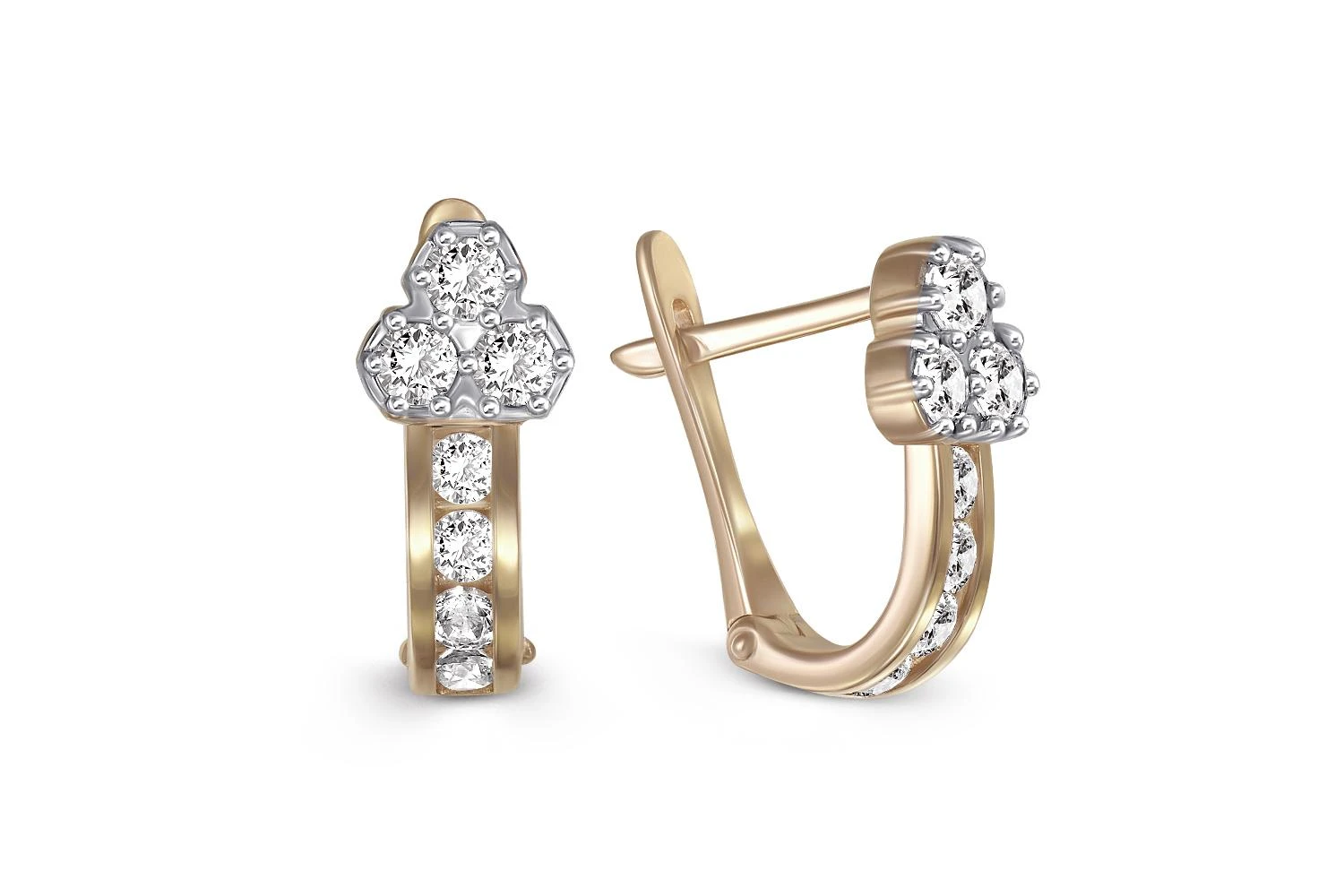 Детские серьги Цветы из жёлтого золота с 16 фианитами