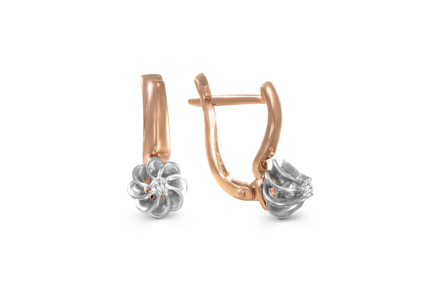 Серьги Цветы из красного золота с 2 бриллиантами