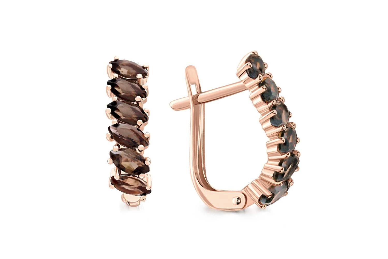 Серьги Дорожки из красного золота с 12 раухтопазами