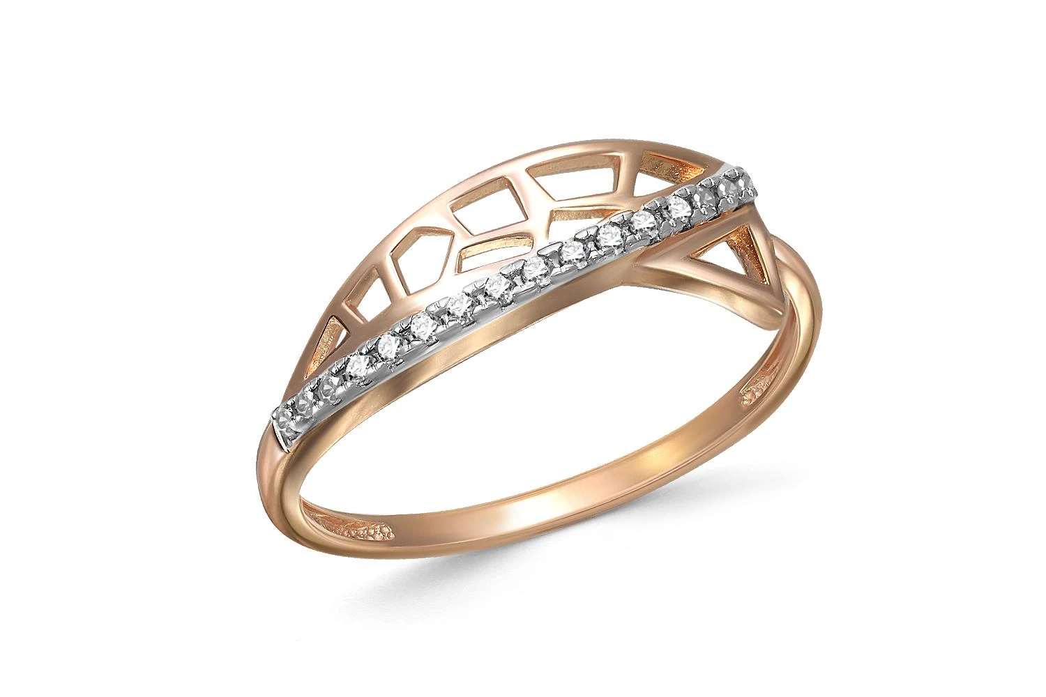 Кольцо дорожка из красного золота с 16 фианитами