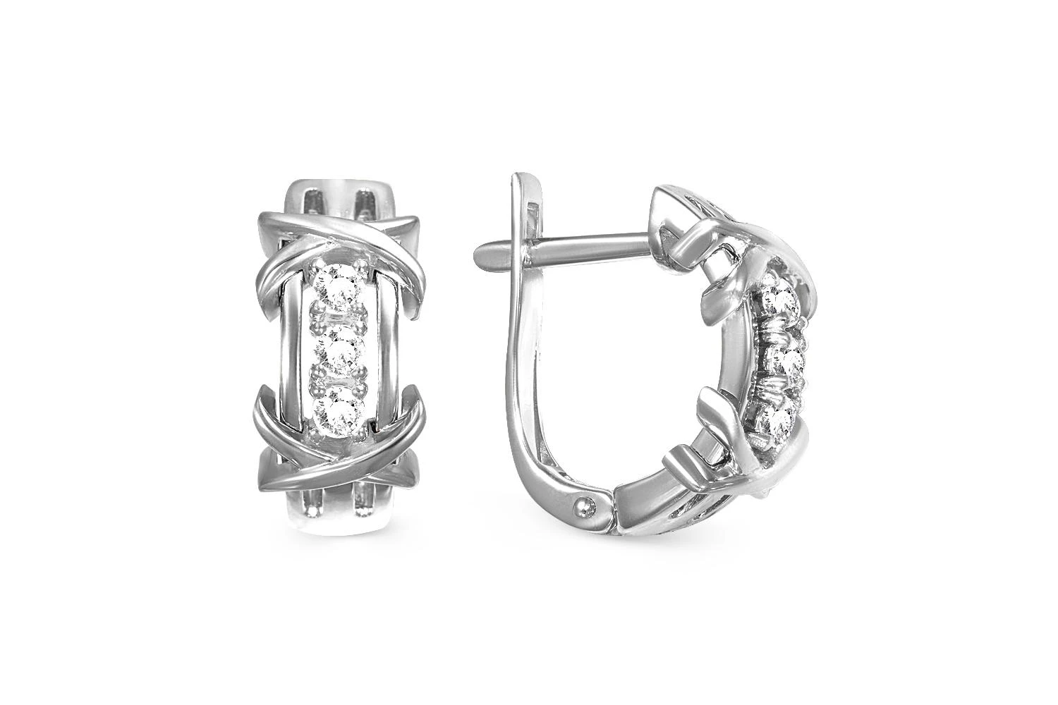 Серьги из белого золота с 6 фианитами