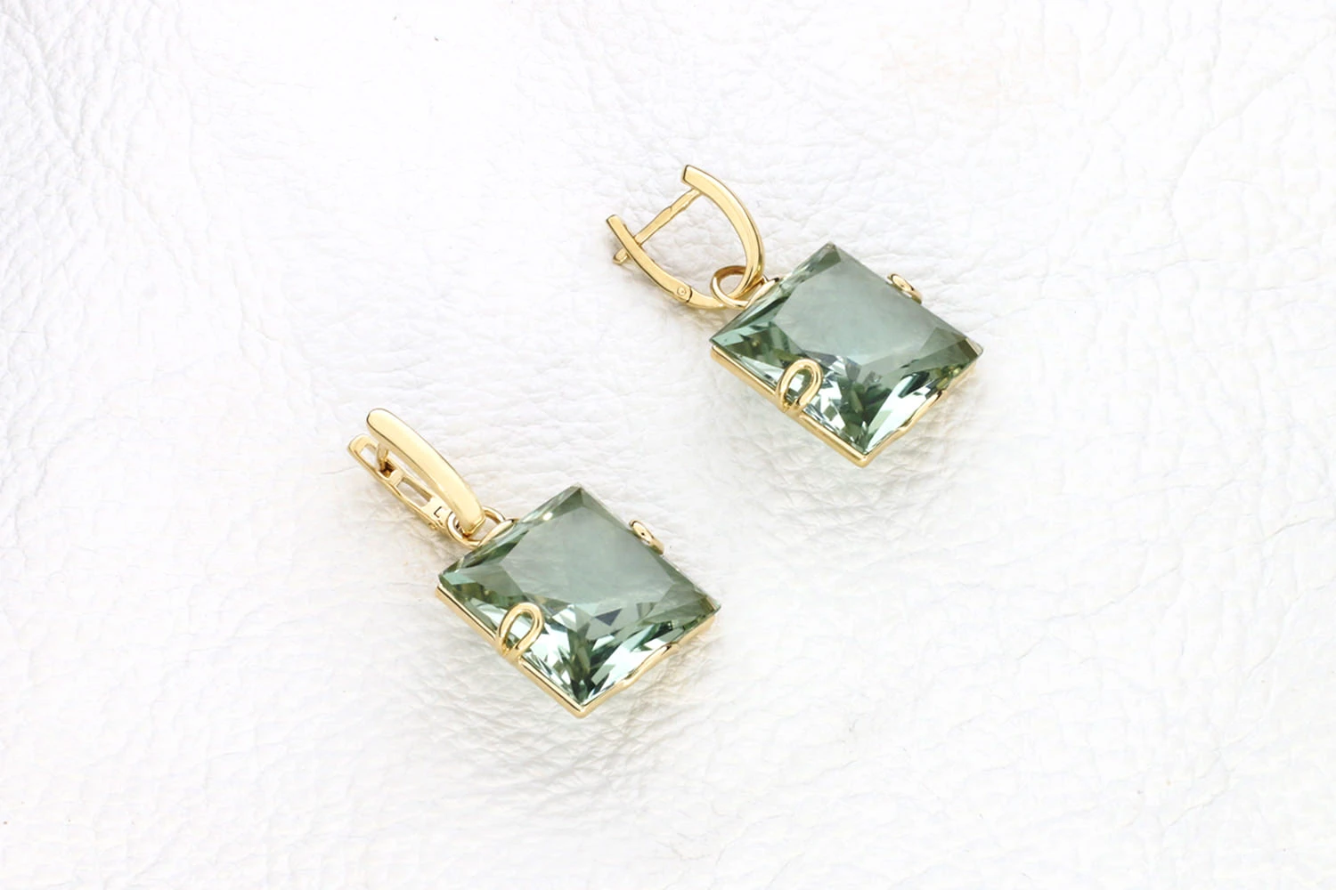 Серьги-трансформеры из жёлтого золота с 2 кварцами