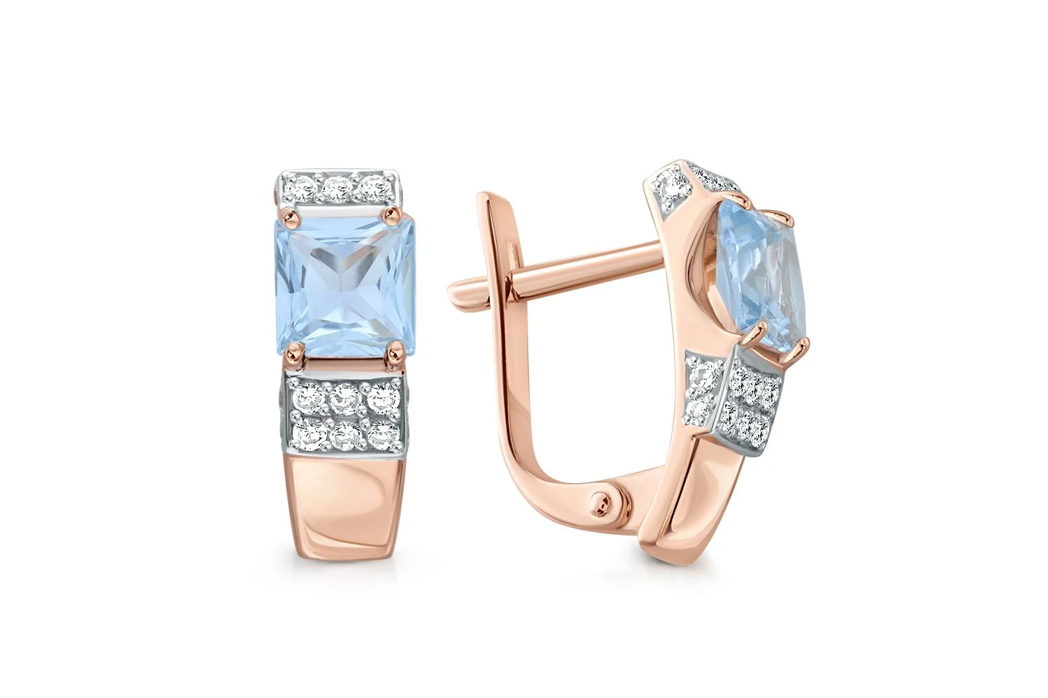 Серьги из красного золота с 2 топазами sky и 30 фианитами