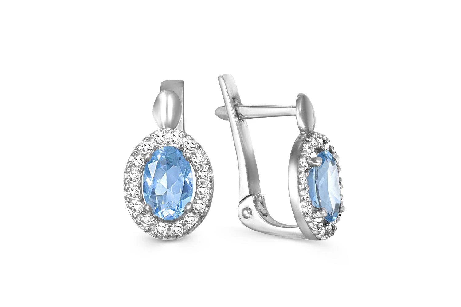 Серьги из белого золота с 2 топазами swiss и 32 фианитами