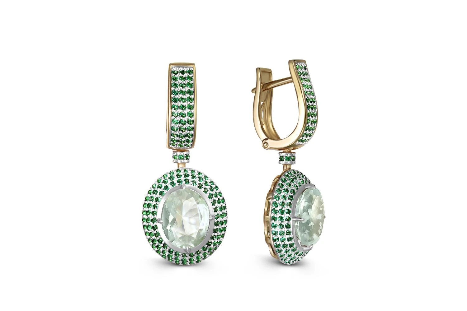 Серьги из жёлтого золота с 2 аметистами и 290 фианитами