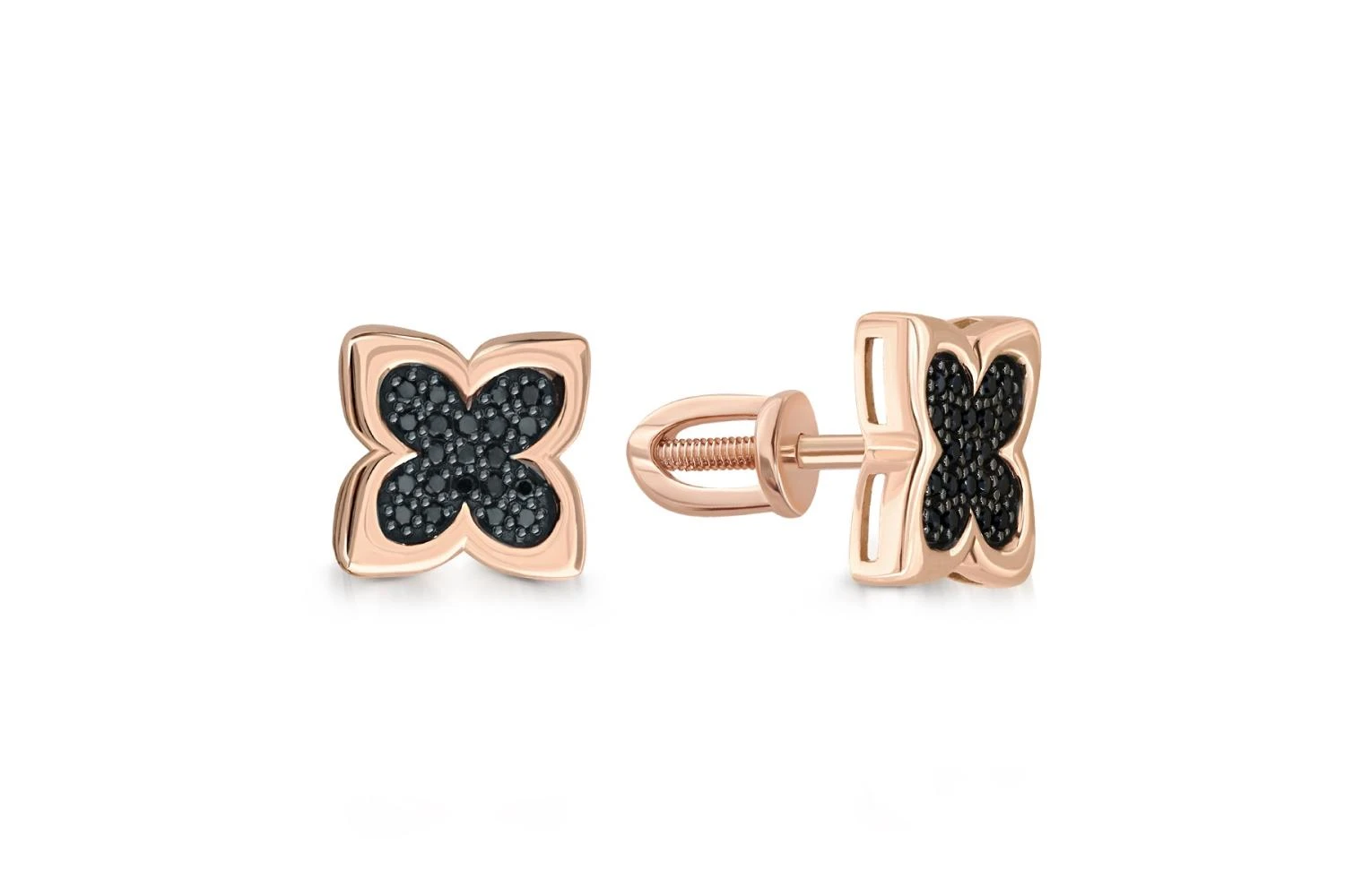 Серьги-пусеты Клевер из красного золота с 42 фианитами