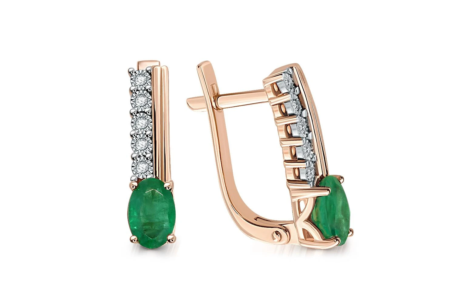 Серьги из красного золота с 2 изумрудами и 10 бриллиантами