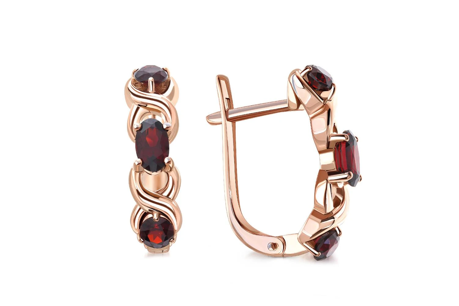 Серьги из красного золота с 6 гранатами