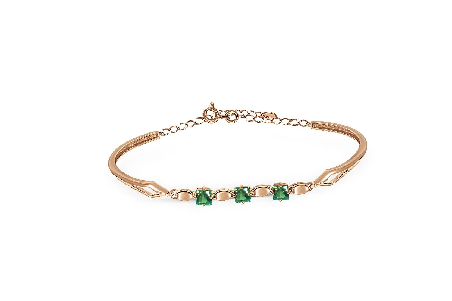 Браслет из красного золота с 3 изумрудами