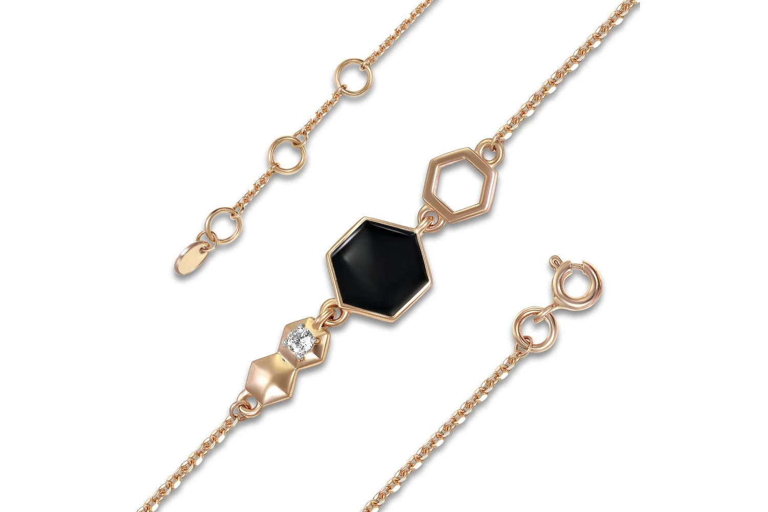 Браслет с шестиугольником из красного золота с фианитом