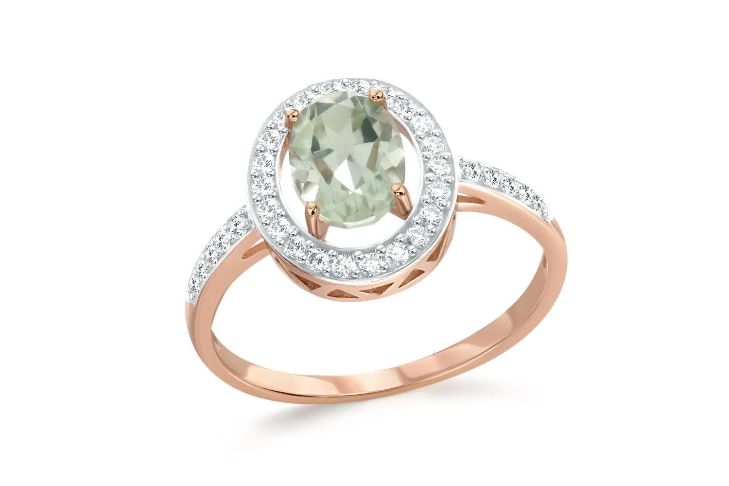 Кольцо из красного золота с аметистом и 32 фианитами