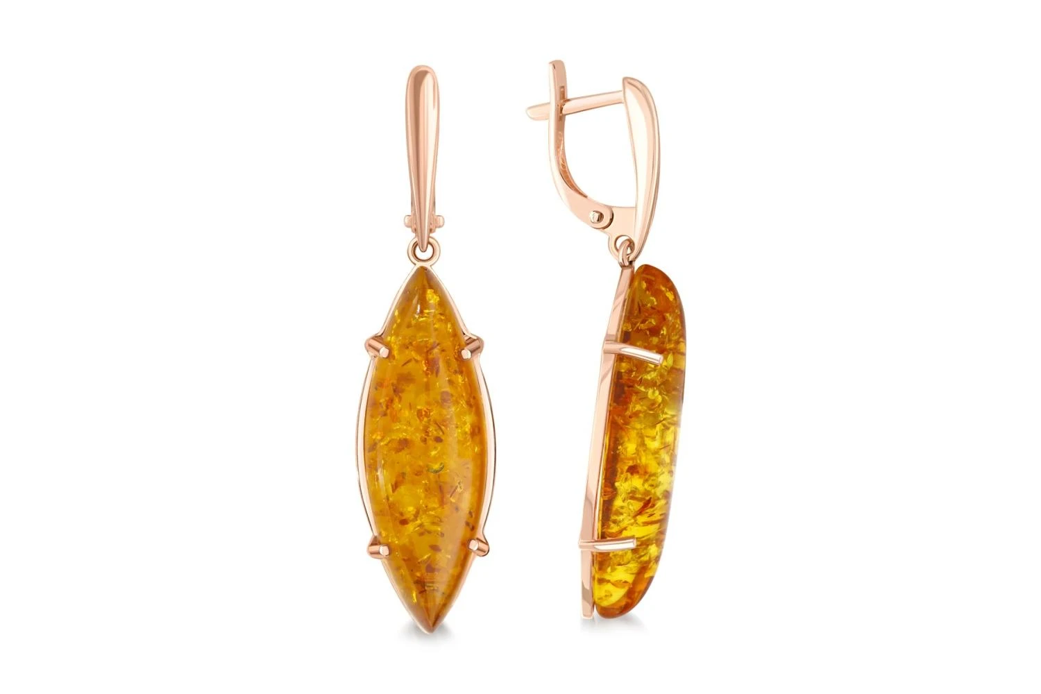 Серьги из красного золота с янтарём