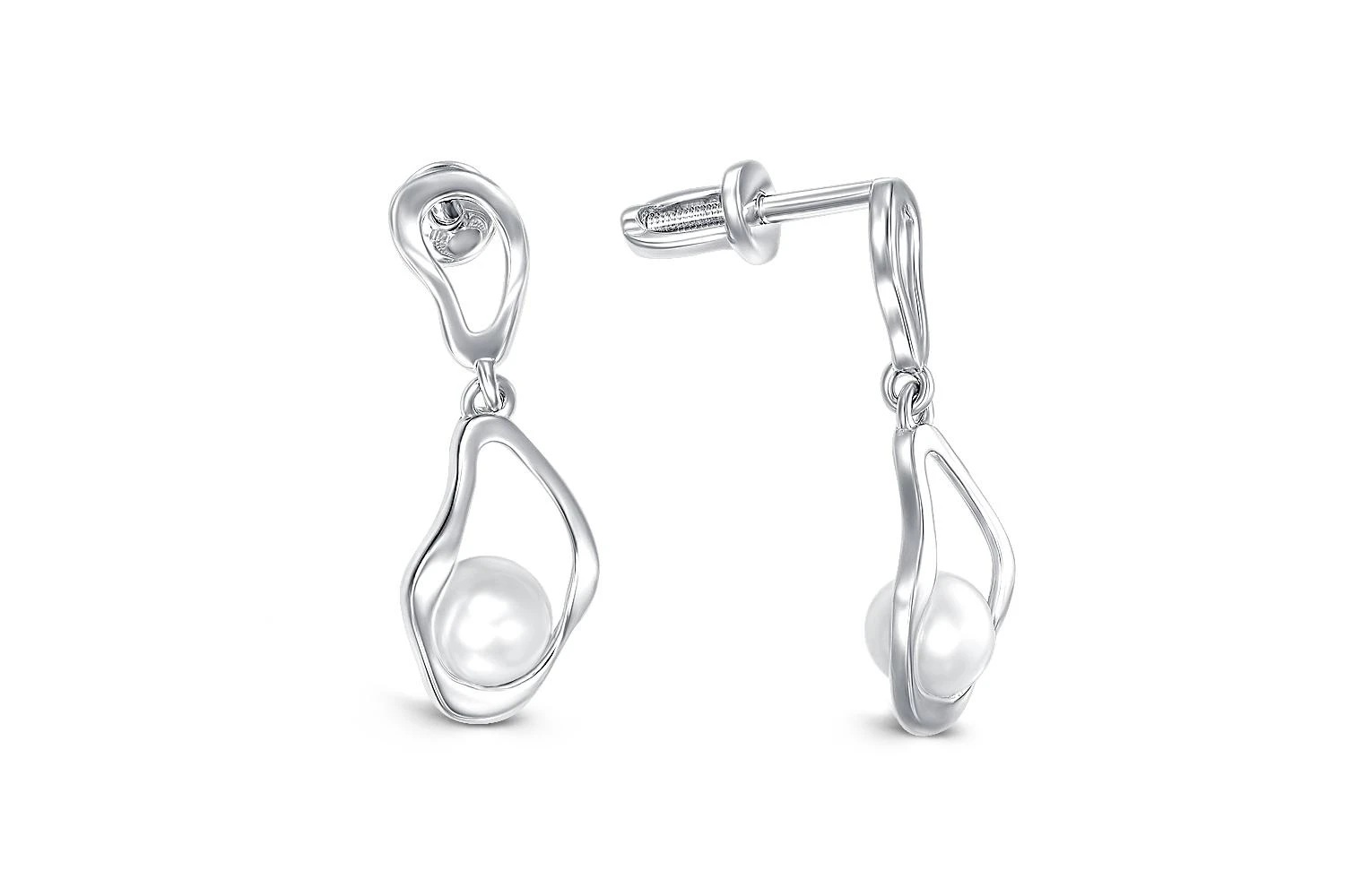 Серьги-пусеты из белого золота с 2 жемчужинами
