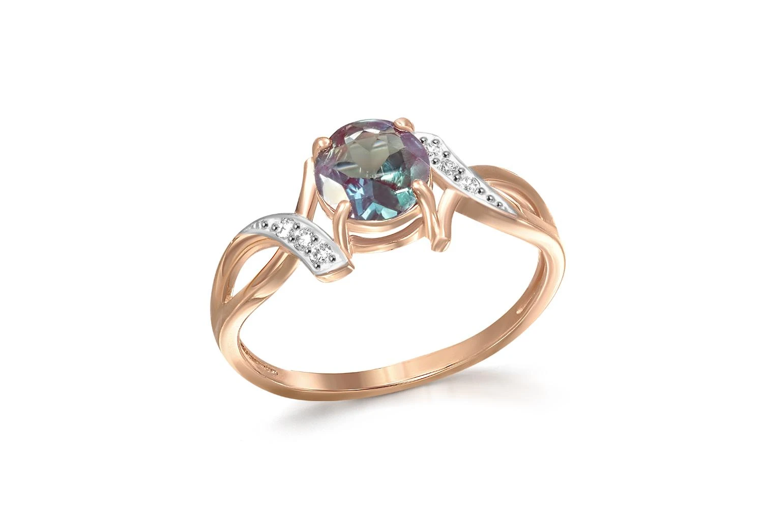 Кольцо из красного золота с александритом и 6 фианитами