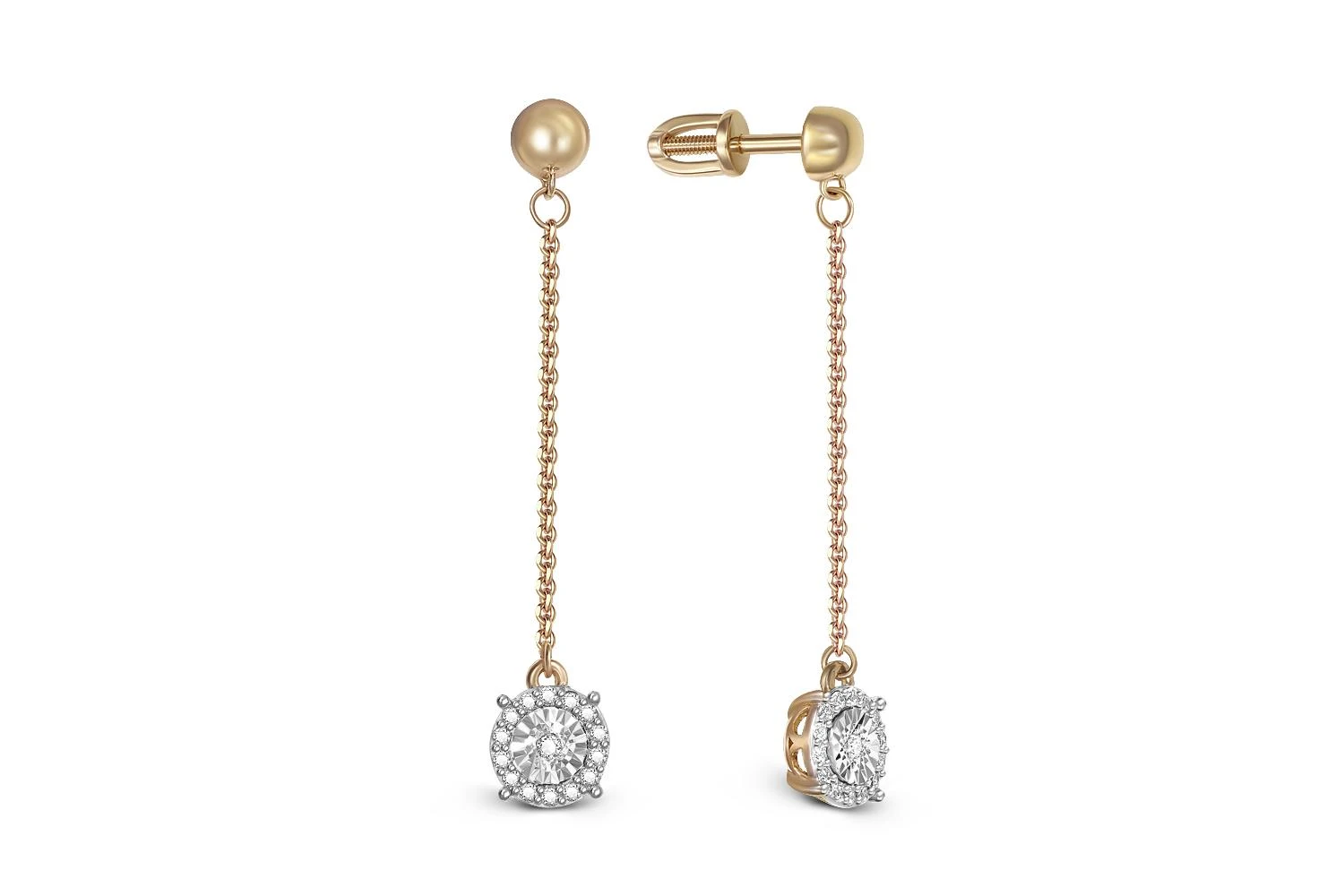 Серьги-пусеты из жёлтого золота с 30 бриллиантами