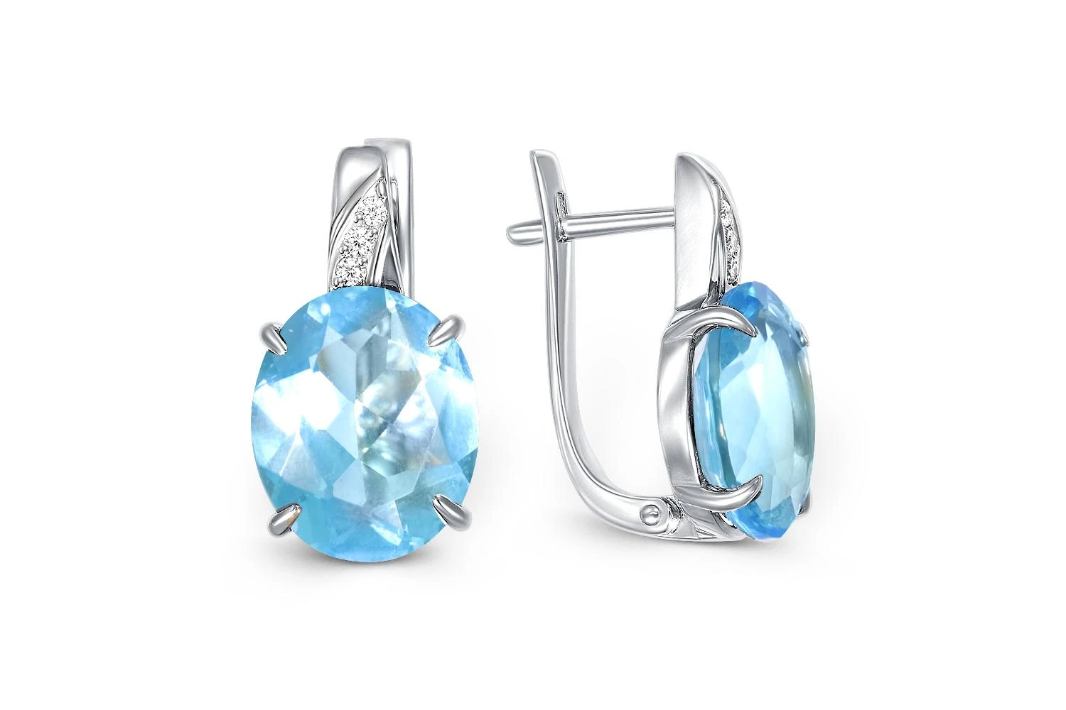 Серьги из белого золота с 2 кварцами и 6 фианитами