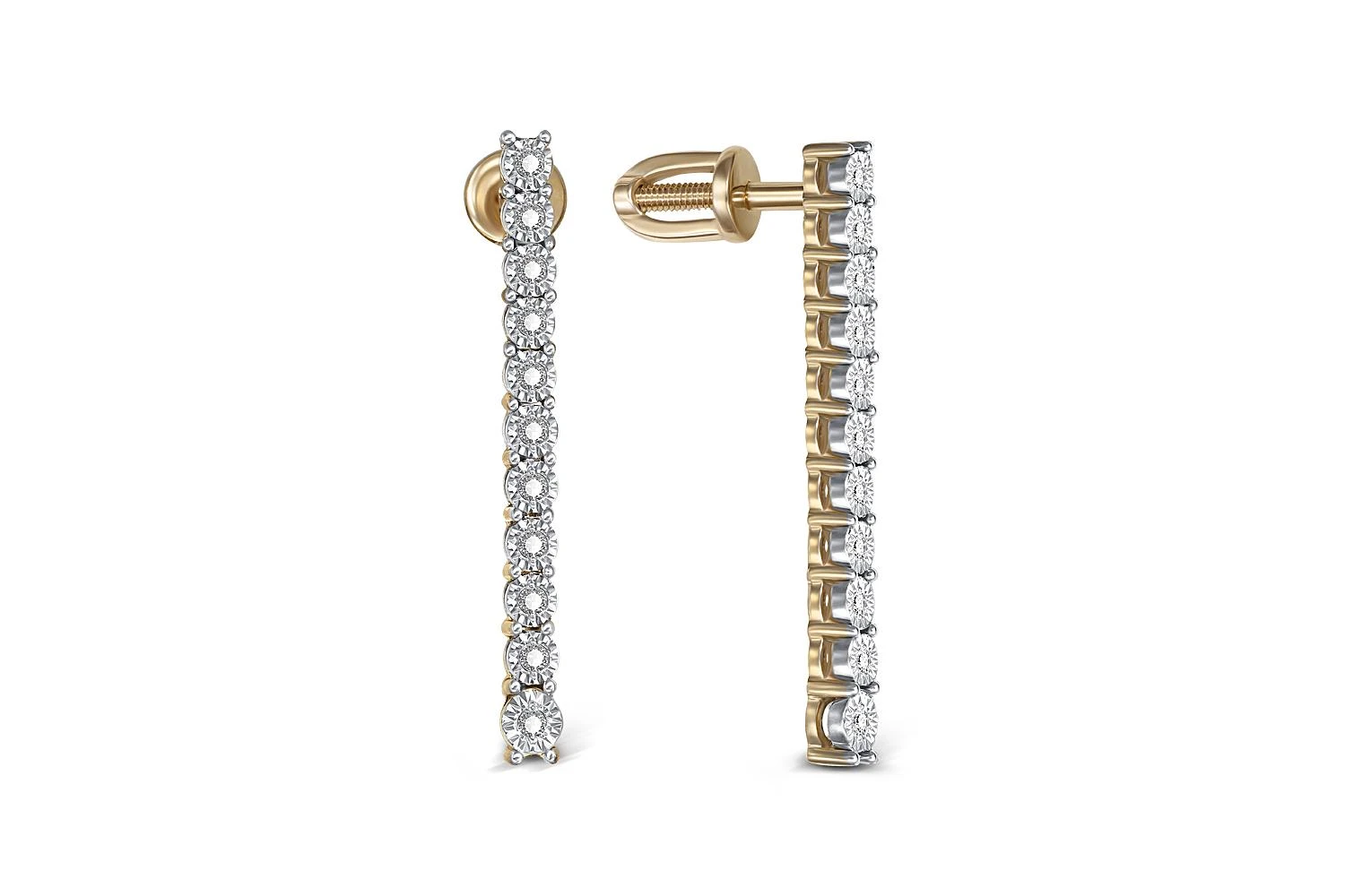 Серьги-пусеты Дорожки из жёлтого золота с 22 бриллиантами