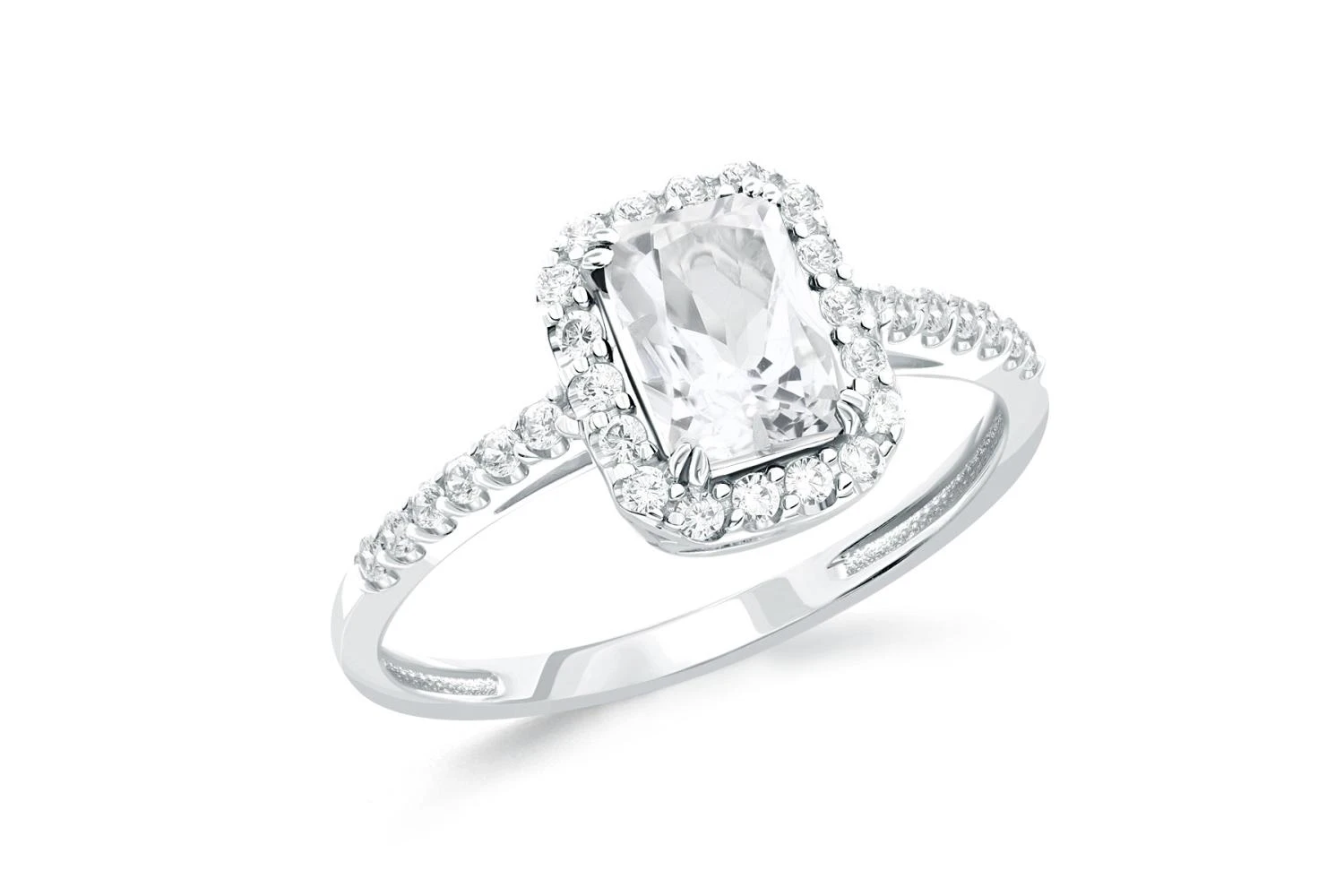 Кольцо из белого золота с горным хрусталём и 30 фианитами