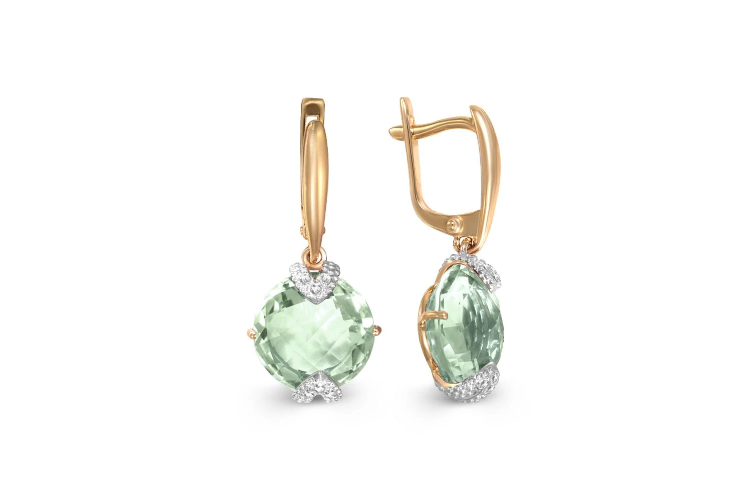 Серьги из красного золота с 2 аметистами и 12 фианитами