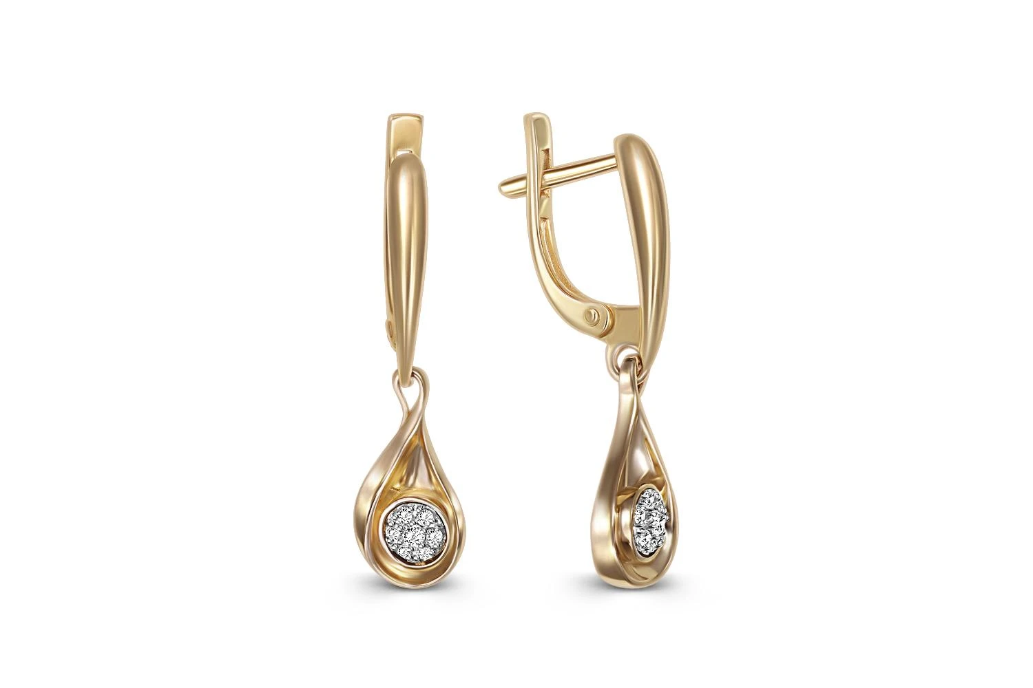 Серьги Малинки из жёлтого золота с 14 бриллиантами