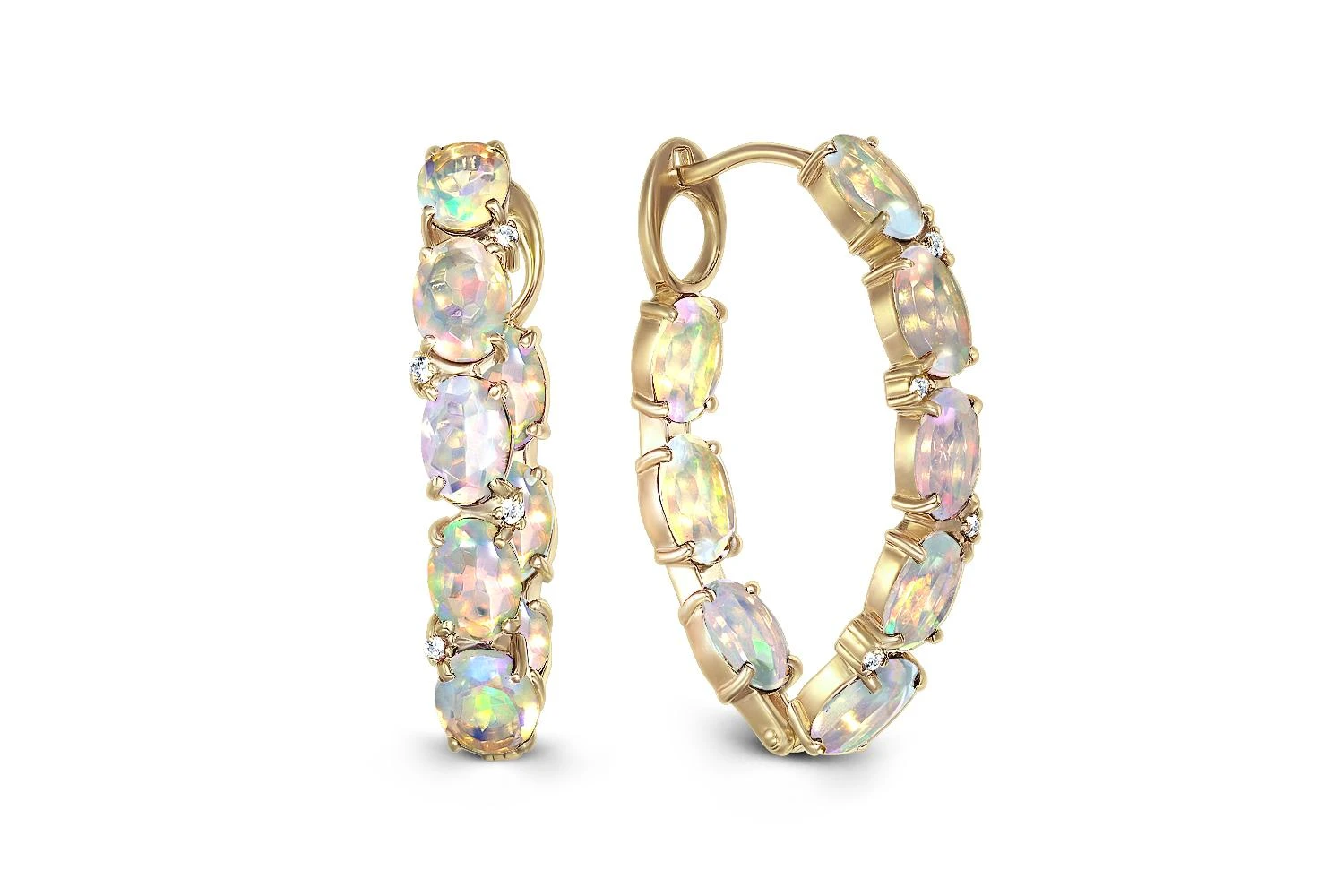 Серьги из жёлтого золота с 16 опалами и 8 фианитами