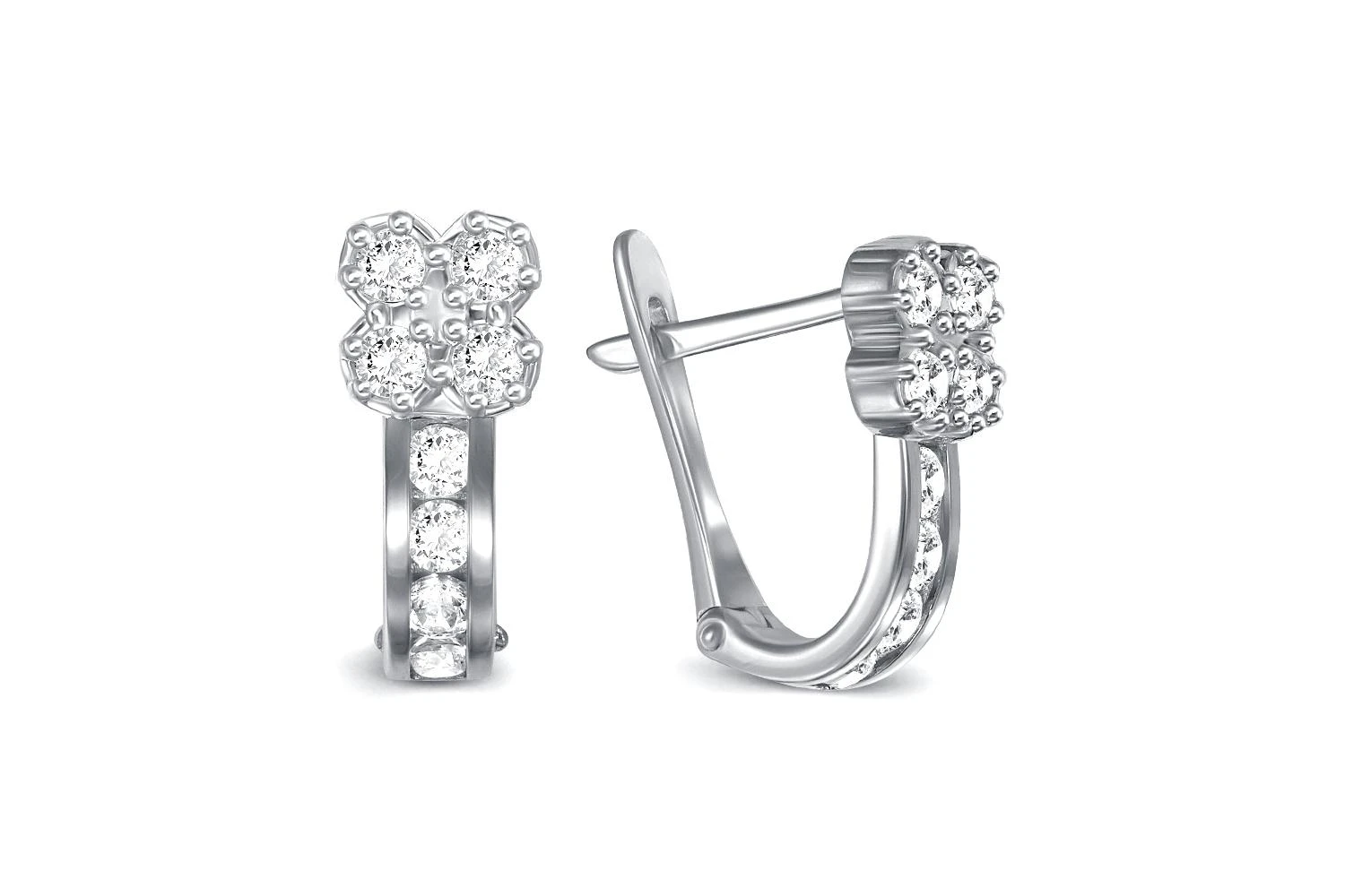 Серьги детские Цветы из белого золота с 18 фианитами