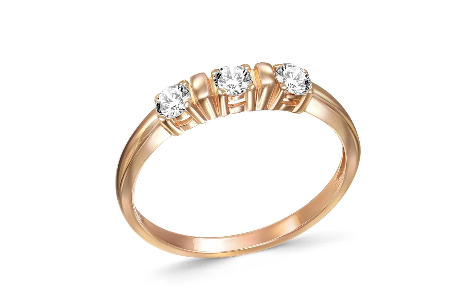 Кольцо из красного золота с 3 бриллиантами