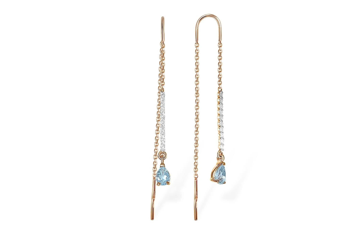 Серьги-продёвки Дорожки из красного золота с 2 топазами sky и 20 фианитами