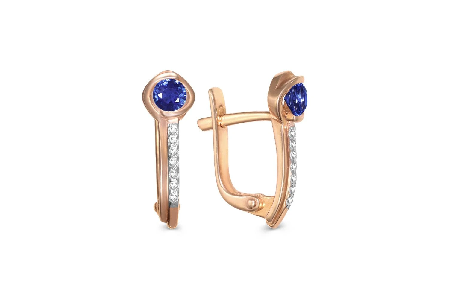 Серьги из красного золота с 2 сапфирами и 14 бриллиантами