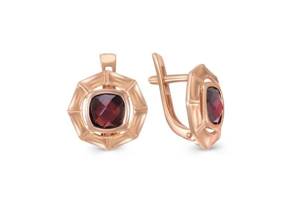 Серьги из красного золота с 2 гранатами