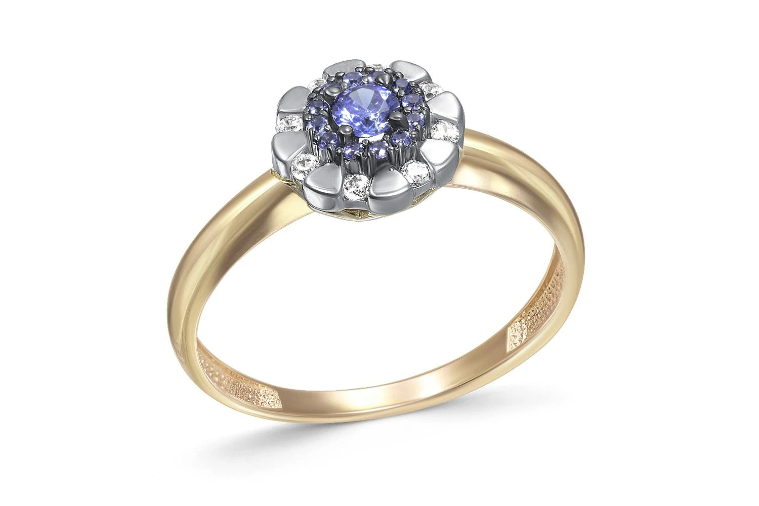 Кольцо Цветок из жёлтого золота с 21 фианитами