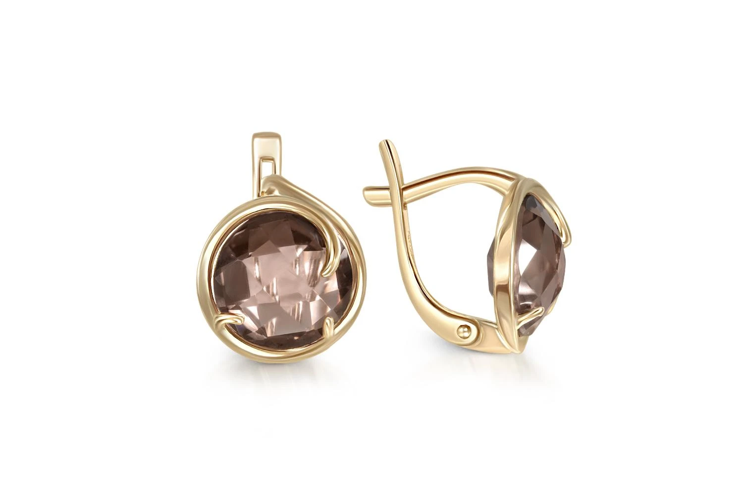 Серьги из жёлтого золота с 2 раухтопазами