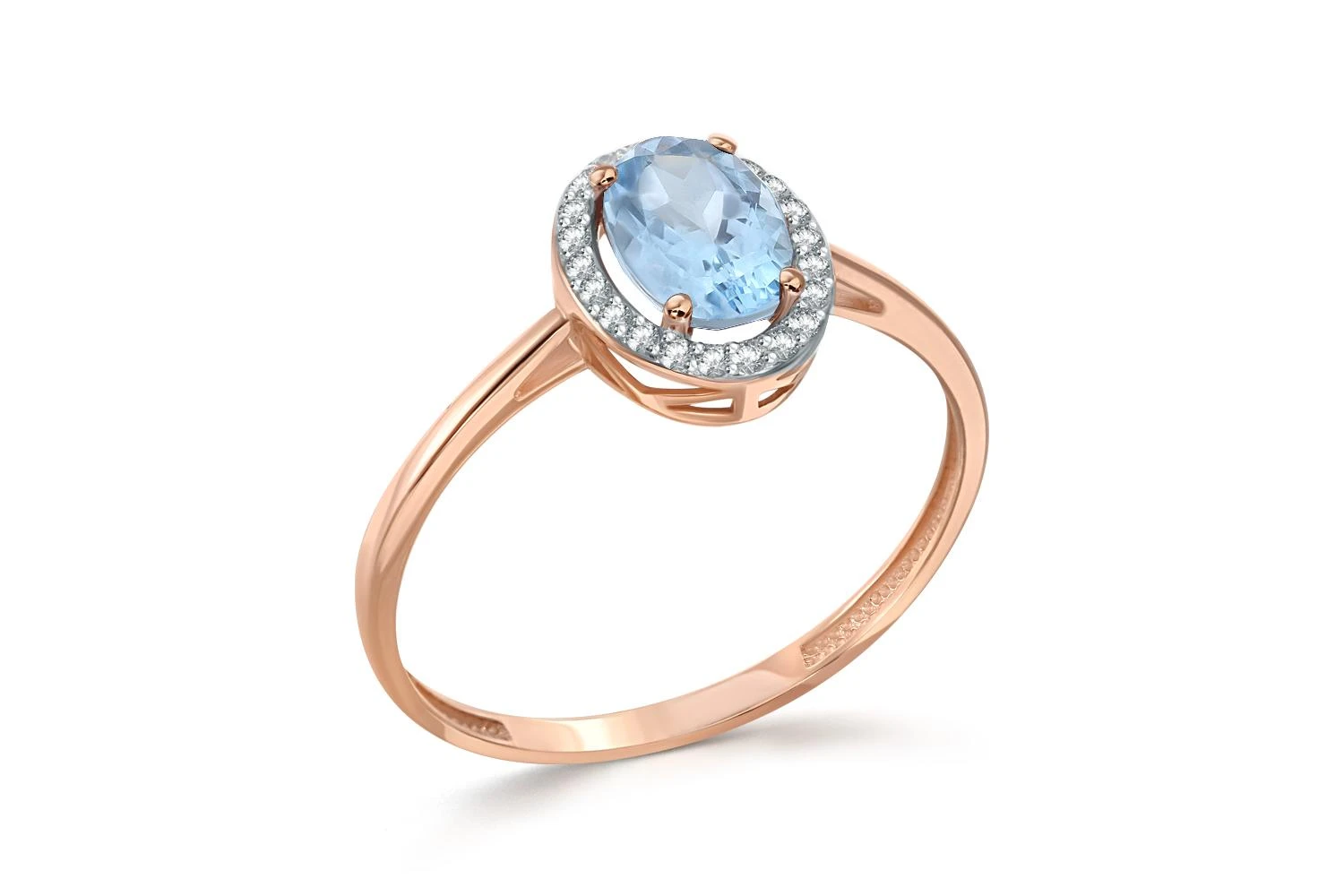 Кольцо из красного золота с топазом sky и 22 фианитами