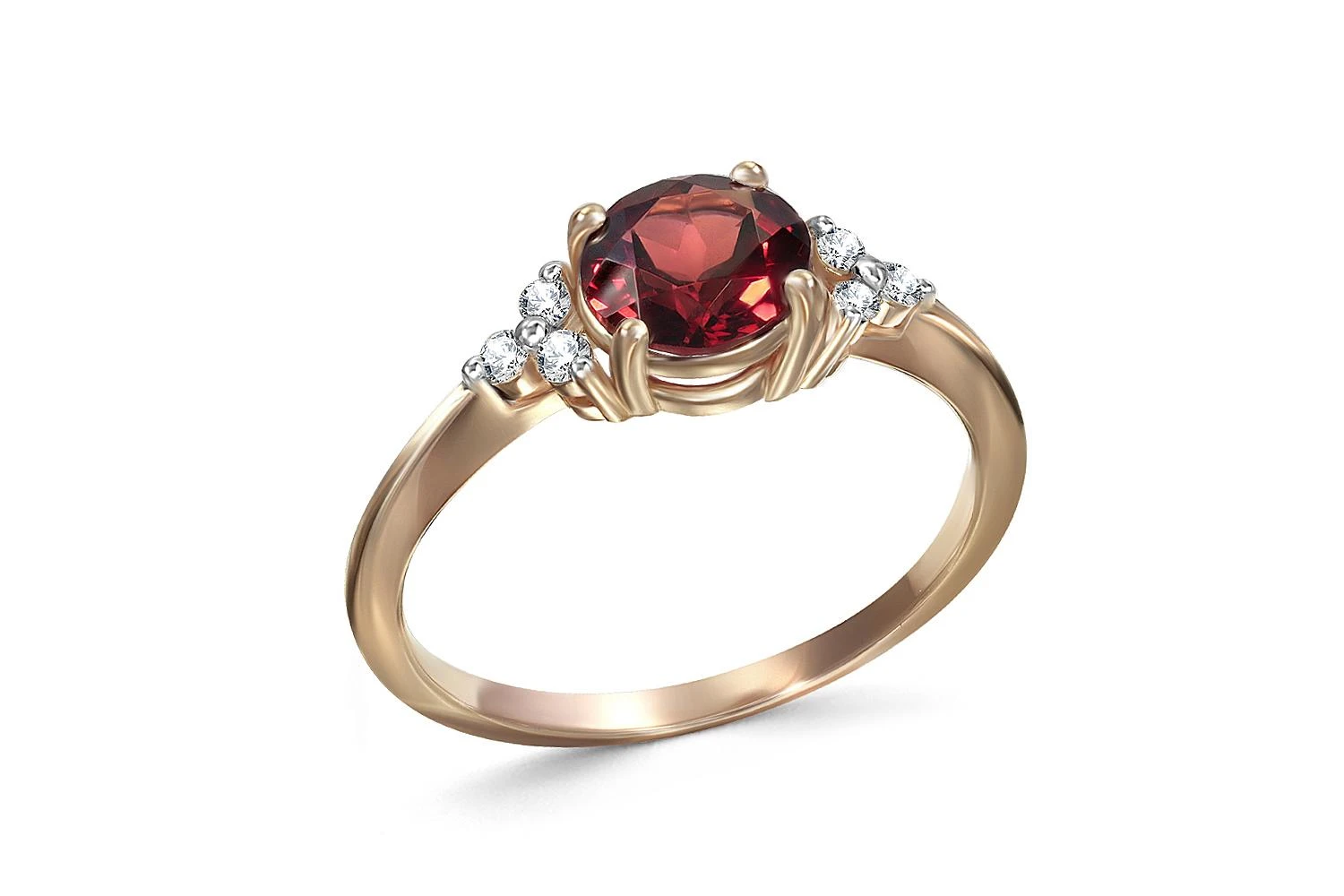 Кольцо из красного золота с гранатом и 6 фианитами