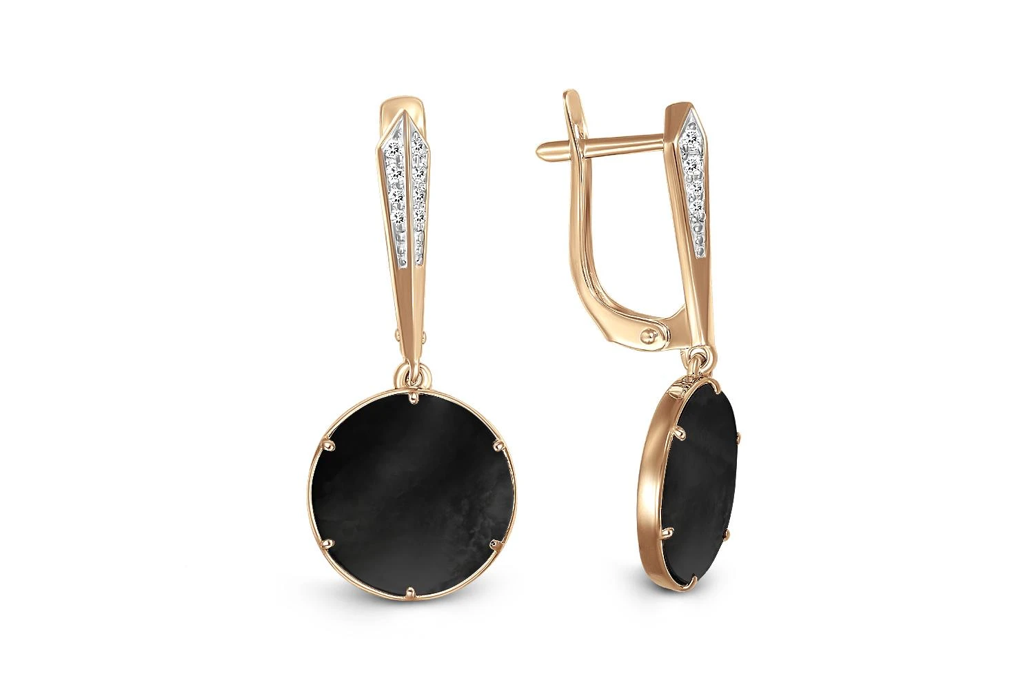 Серьги из красного золота с 2 ониксами и 16 фианитами