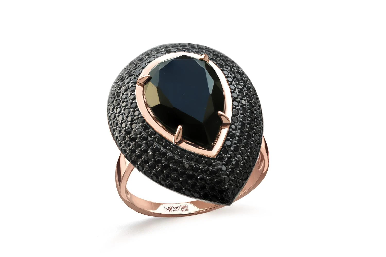 Кольцо из красного золота с агатом и 246 фианитами