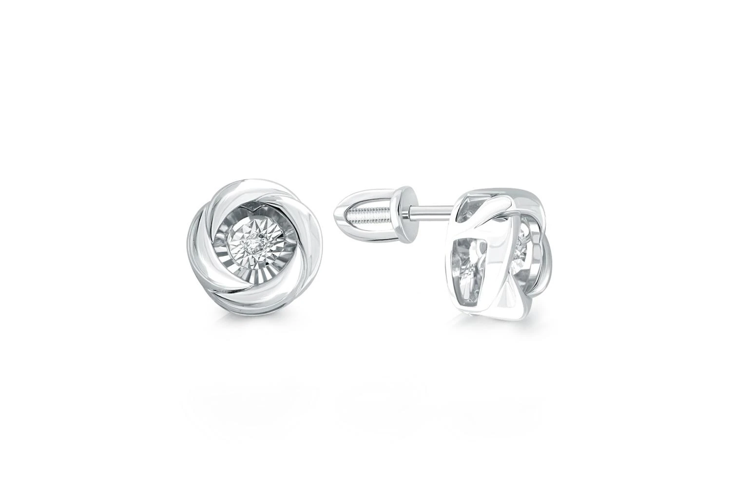 Серьги-пусеты из белого золота с 2 бриллиантами