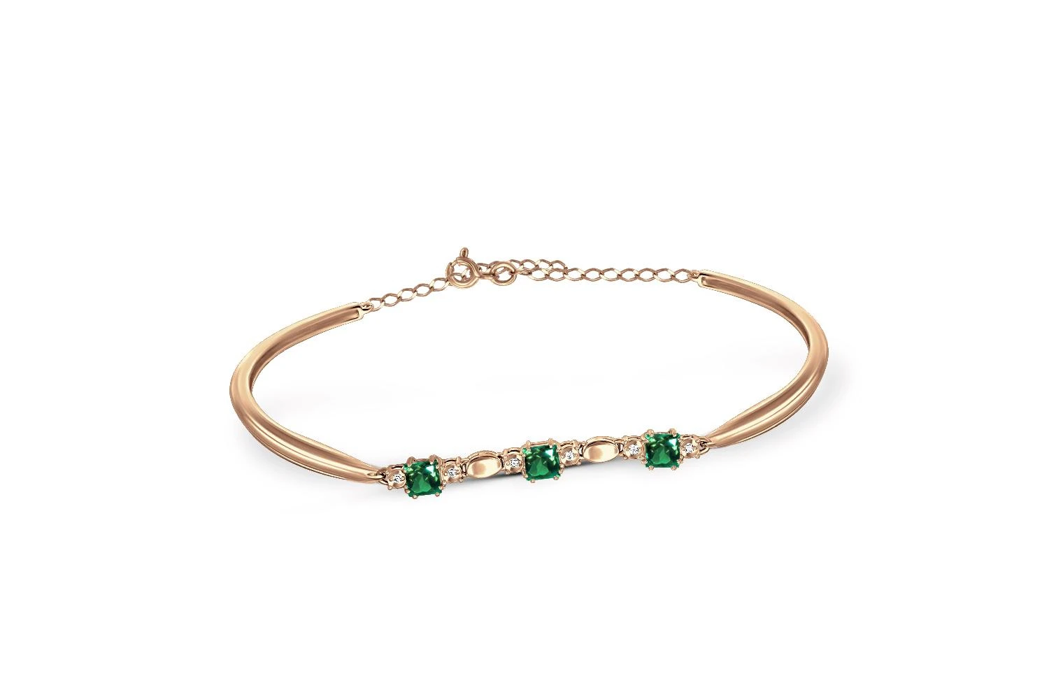 Браслет из красного золота с 3 изумрудами и 6 бриллиантами