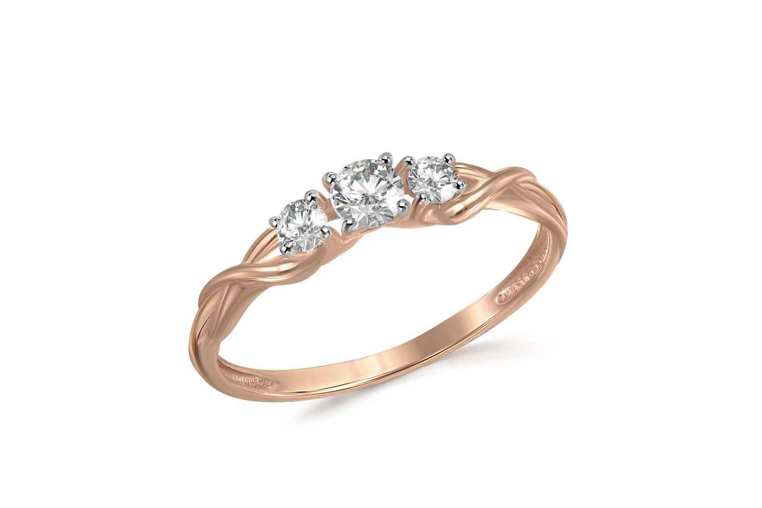 Кольцо из красного золота с 3 фианитами